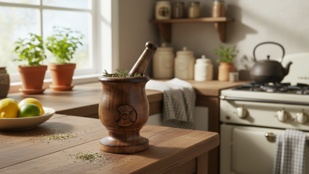 Wooden Triple Moon Pestle and Mortar