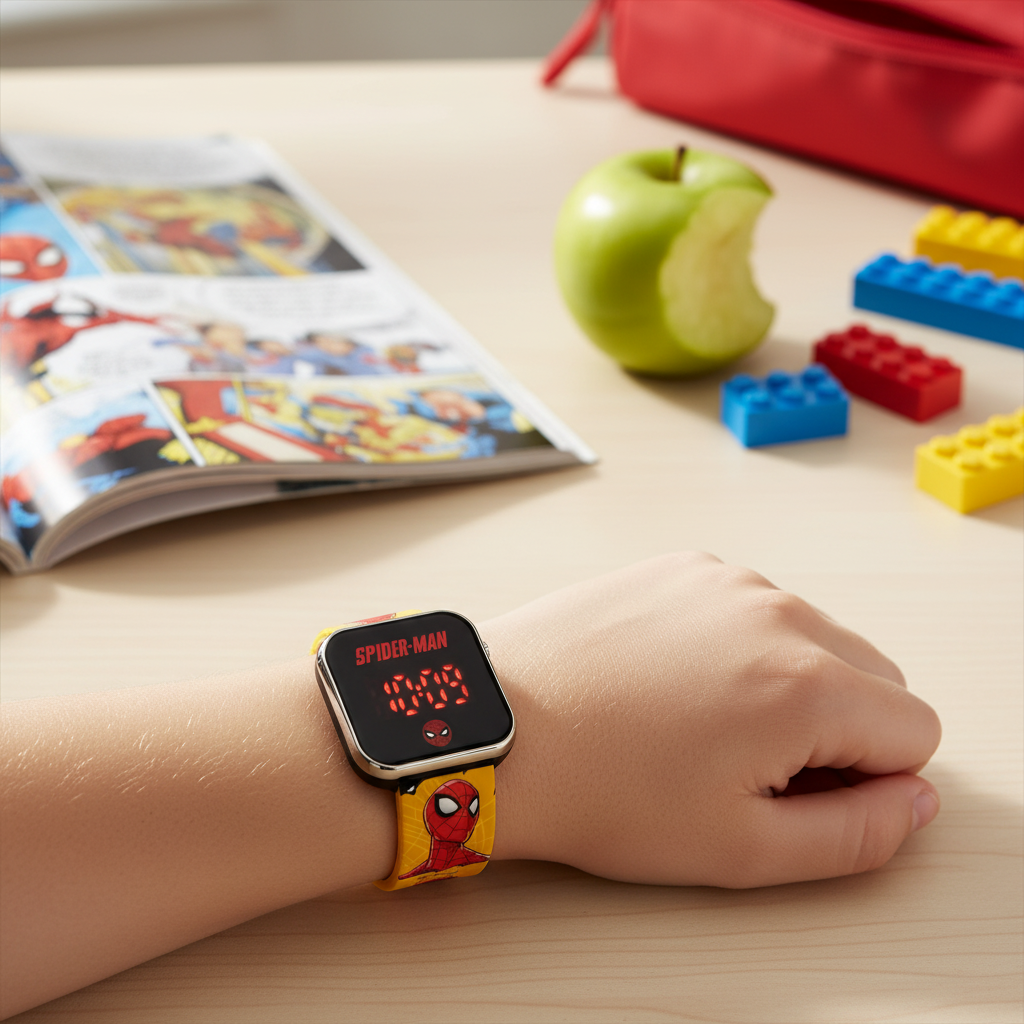 Reloj digital con licencia para niños y pantalla LED roja.