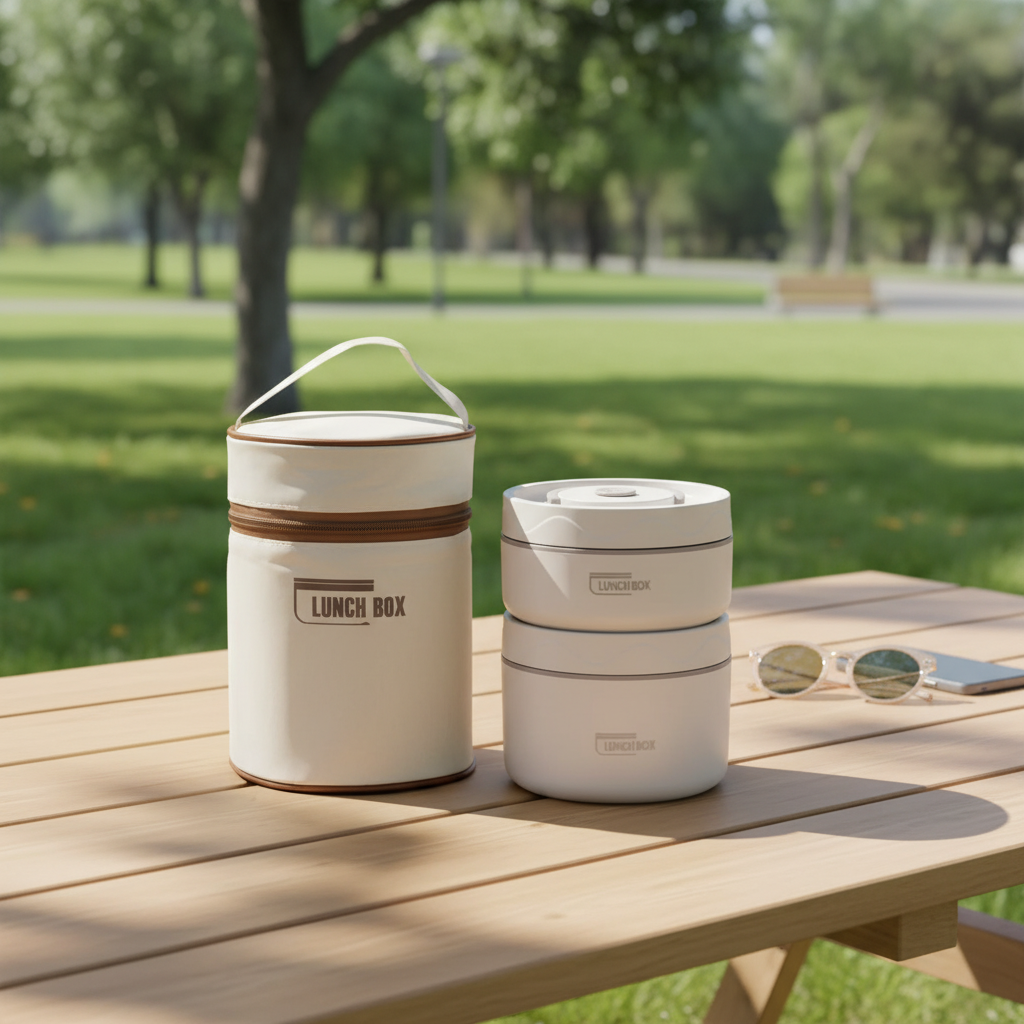 NNEDSZ - Lonchera de acero inoxidable 304 beige apta para microondas (paquete de 2) con bolsa térmica, forro extraíble, 400+600 ml 