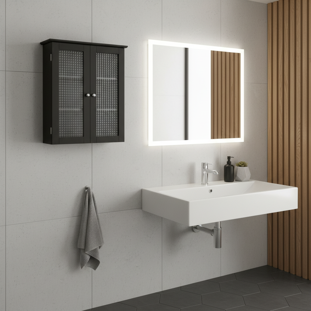 Bathroom Wall Cabinet with Two Glass Doors in Dark Espresso