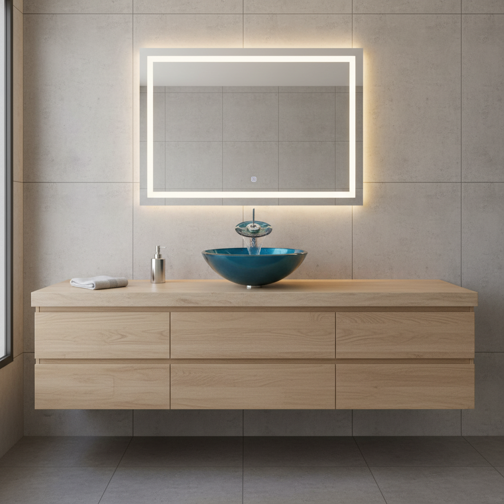 Round Blue Tempered Glass Vessel Bathroom Sink