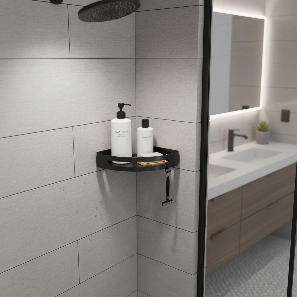 FOSSA Premium Stainless Steel Bathroom Corner Rack, Bathroom Shelf and Rack Stand for Kitchen, Bathroom Steel Corner Wall-Mounted, Bathroom Accessories (Matte Finish) (Black)