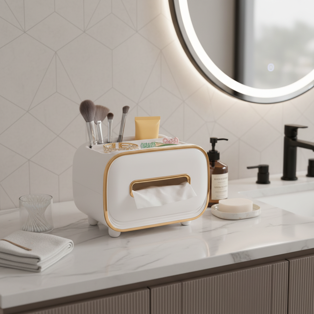 Caja de pañuelos de lujo NNEDSZ de PET blanco - Organizador multifuncional de toallas de papel de escritorio para el hogar y la sala de estar 