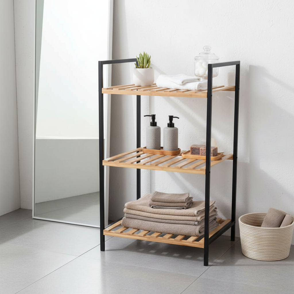 Bathroom Solutions 3-Tier Bathroom Shelf, Rack, Cabinet, Bamboo (442461)