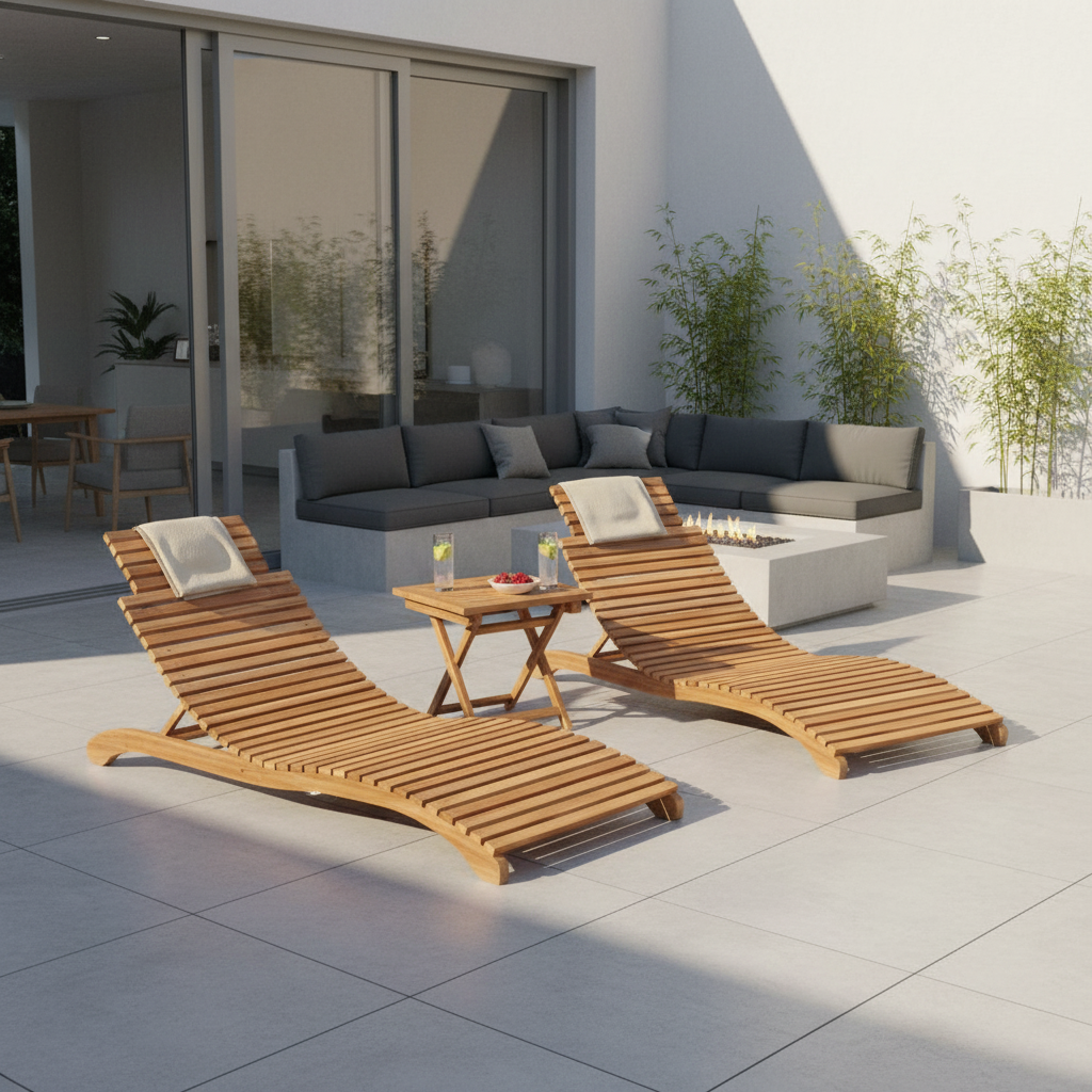 Conjunto de salón de patio plegable de 3 piezas vidaXL de madera maciza de teca