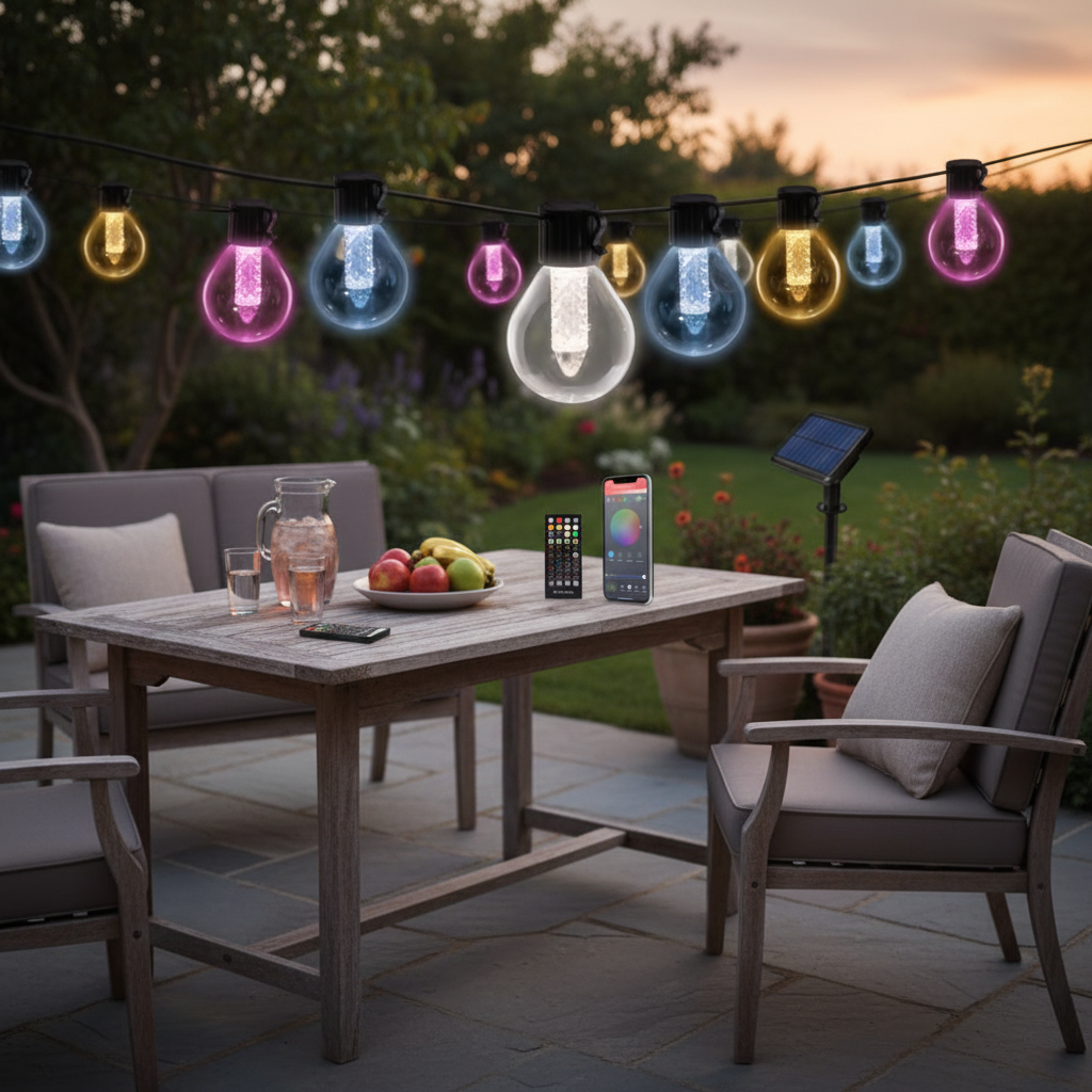 Smart Solar LED String Lights - Bluetooth Control | Vintage Bulb Design