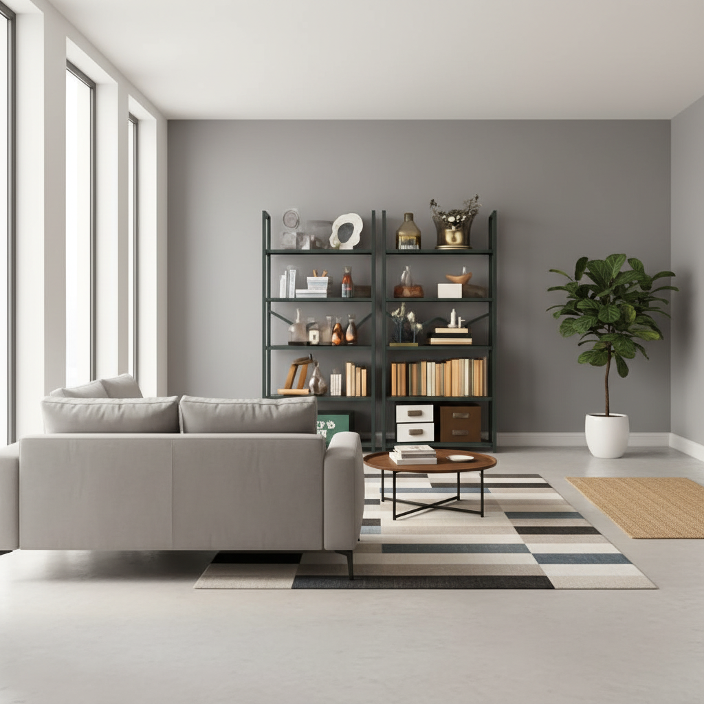 Estantería gris de cinco niveles para oficina en casa y sala de estar