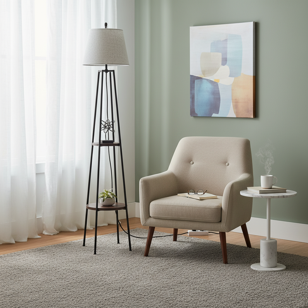 Lámpara de pie Artiss con 2 estantes de almacenamiento y luz LED para el hogar, sala de estar, vertical