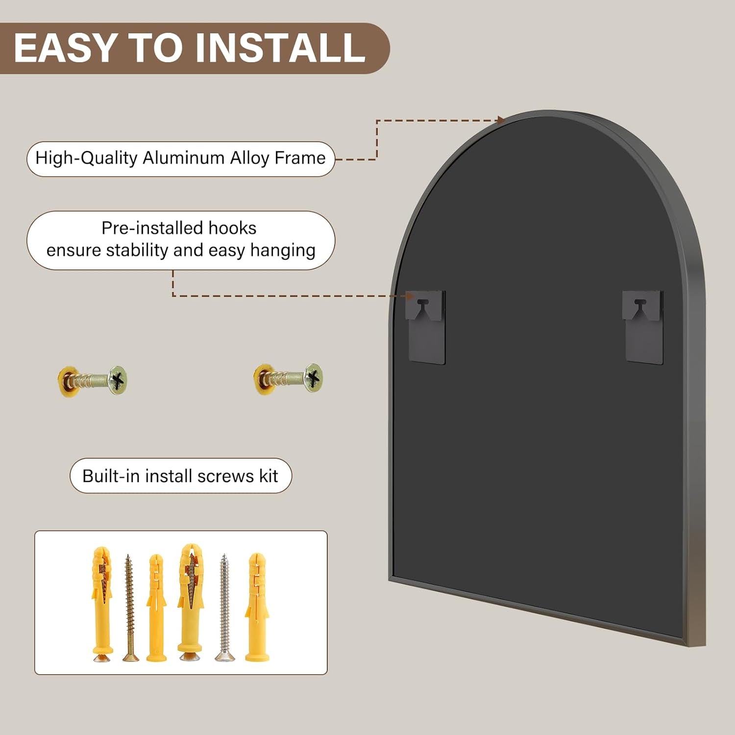 32x31 Inch Arched Bathroom Mirror Black Metal Frame