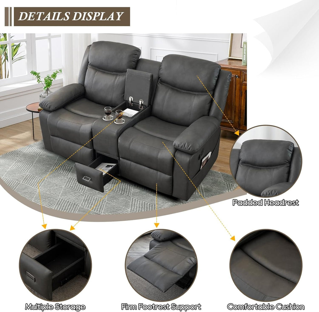 Loveseat doble reclinable gris para sala de estar, cine en casa