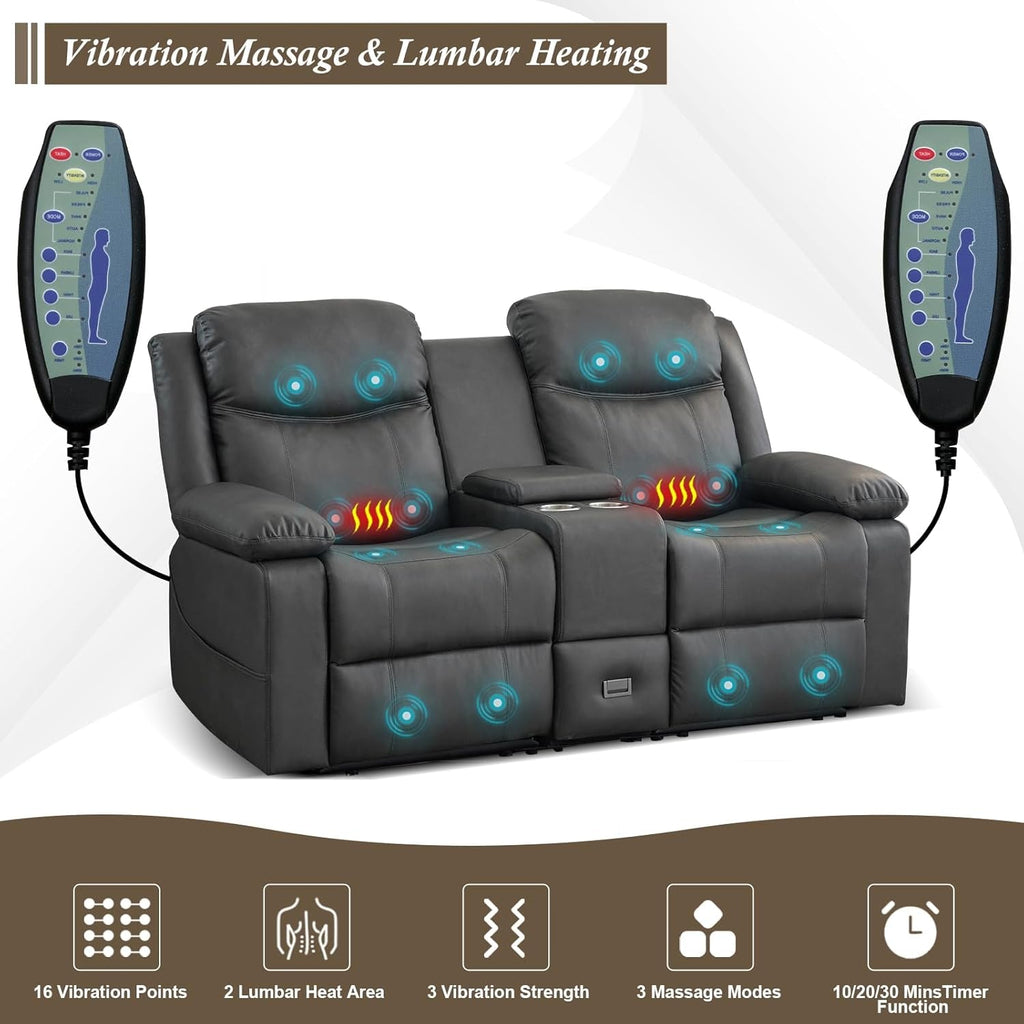 Loveseat doble reclinable gris para sala de estar, cine en casa