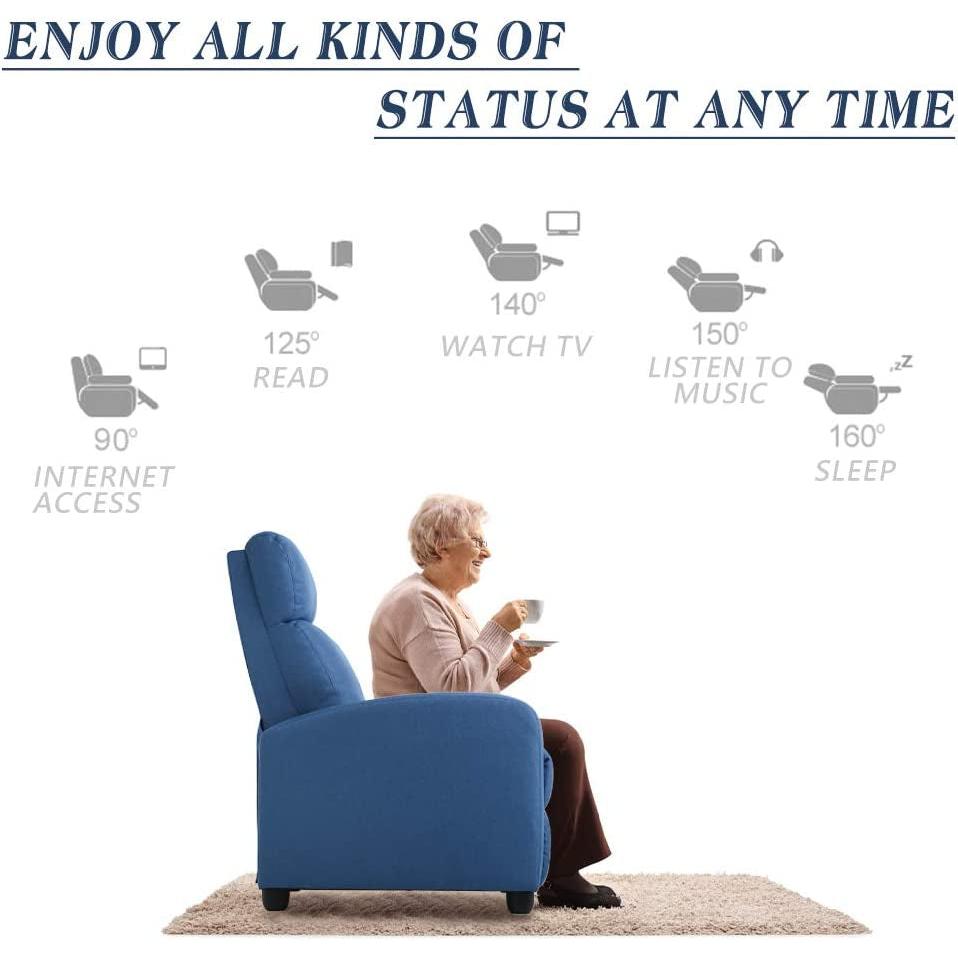 Sillón reclinable de tela azul para sala de estar y cine en casa