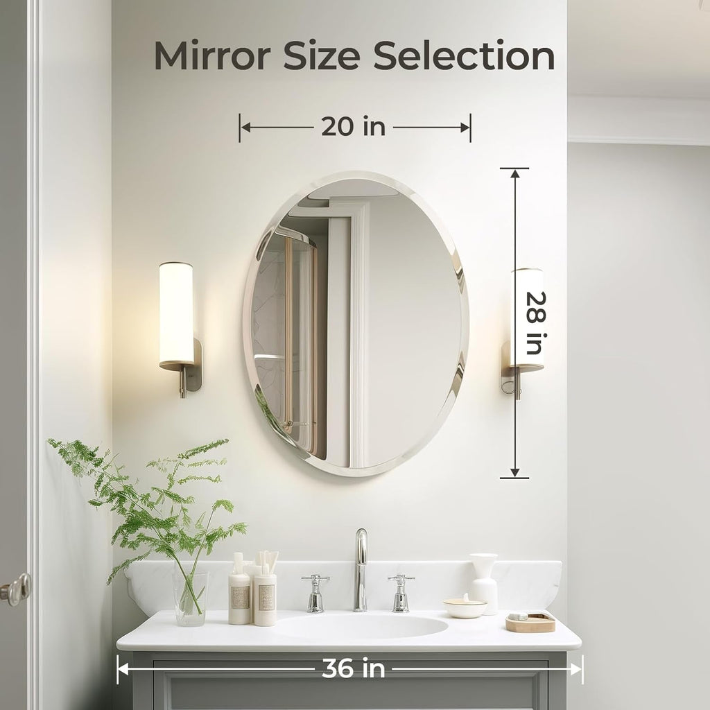 20x28 Inch Oval Frameless Bathroom Mirror Beveled Edge