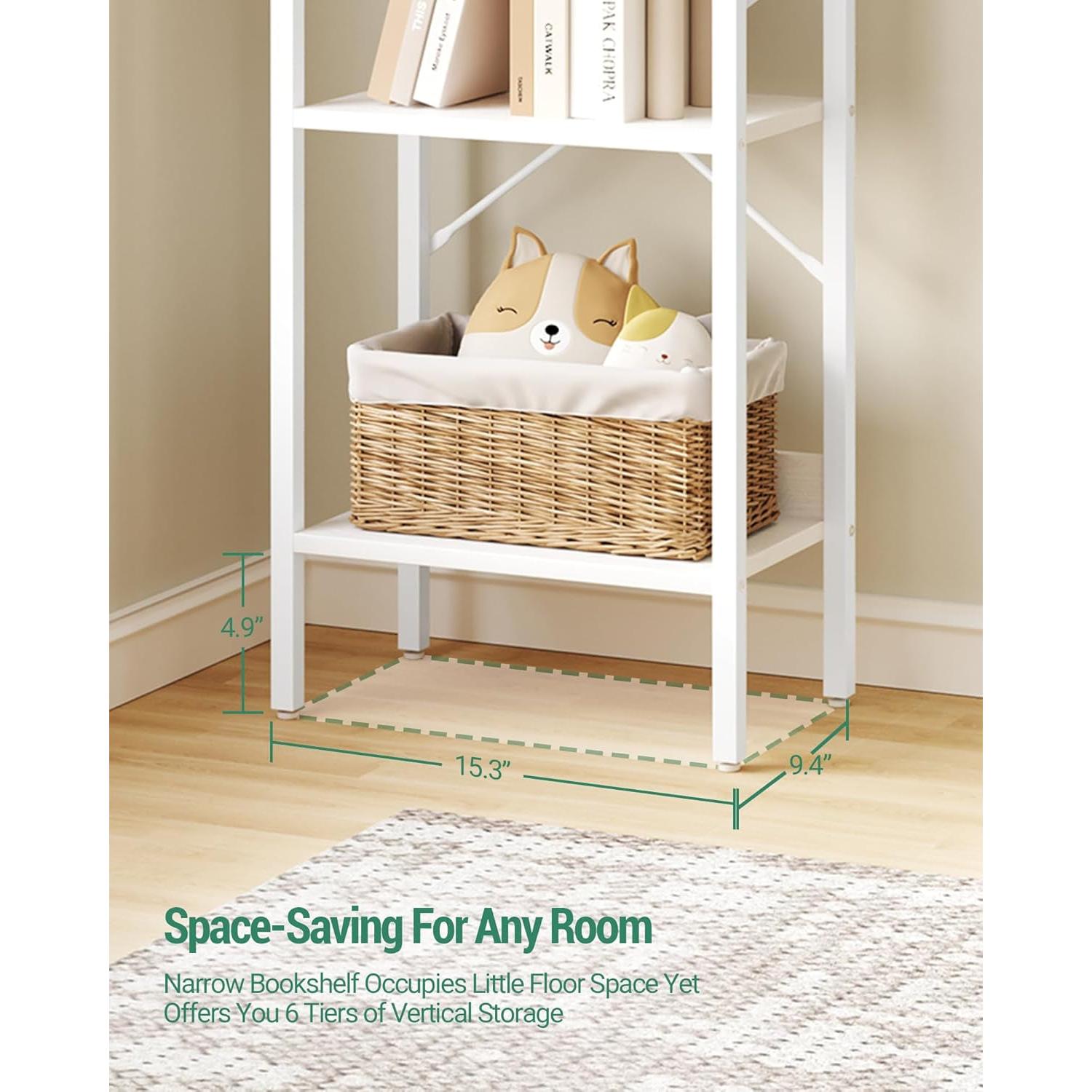 Estantería industrial blanca de 6 niveles para el hogar, la oficina y la sala de estar.