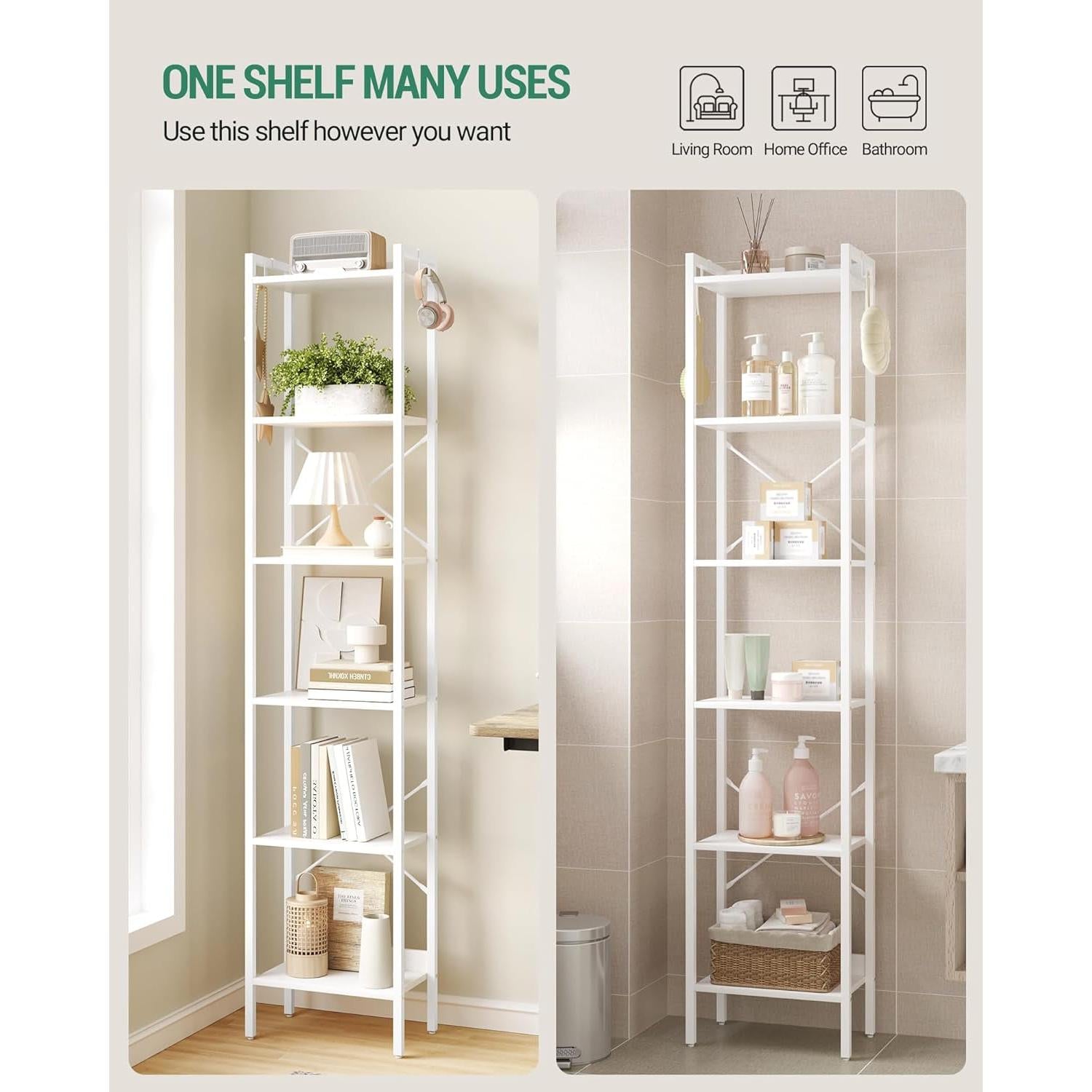 Estantería industrial blanca de 6 niveles para el hogar, la oficina y la sala de estar.