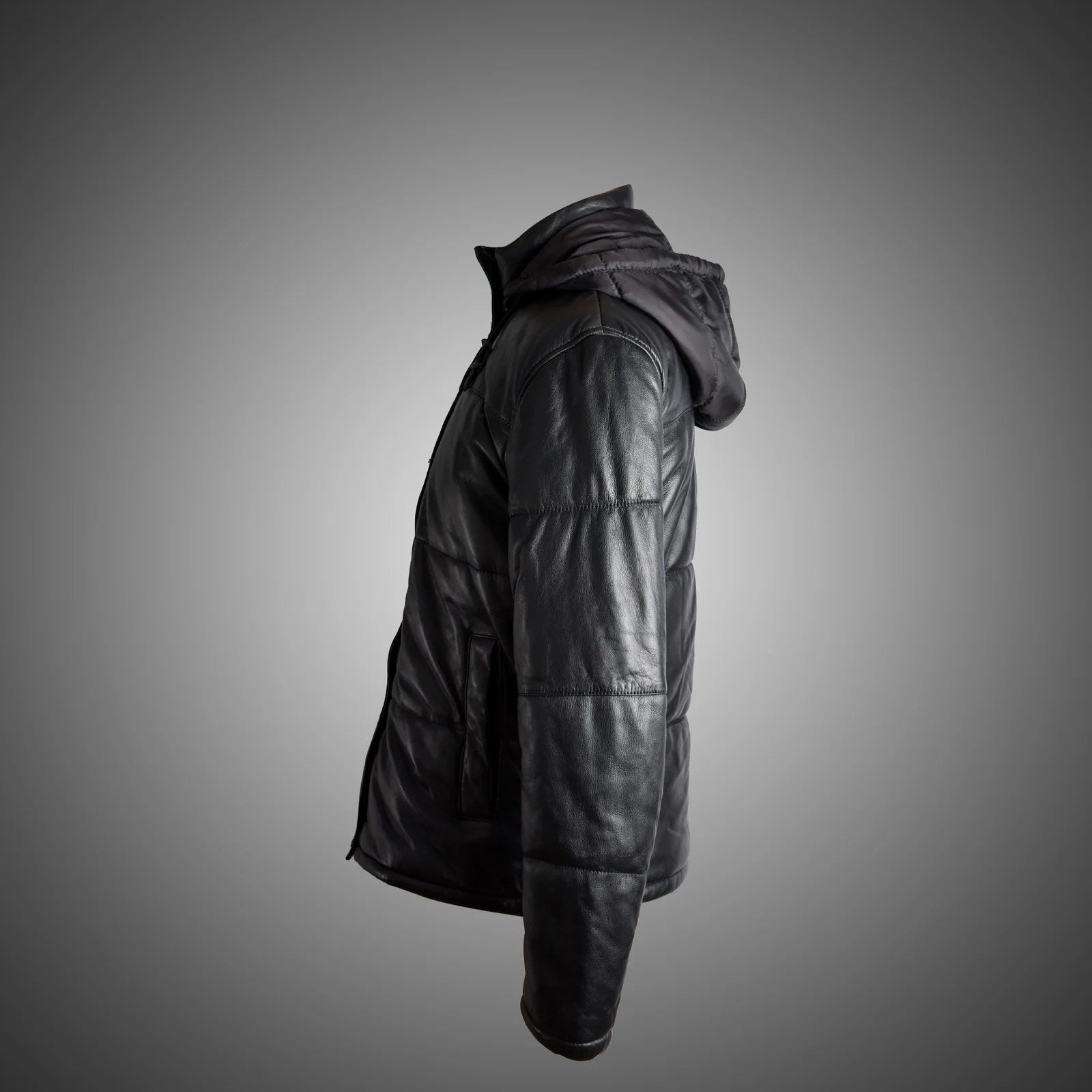Black Hooded Men Puffer Jacket - L