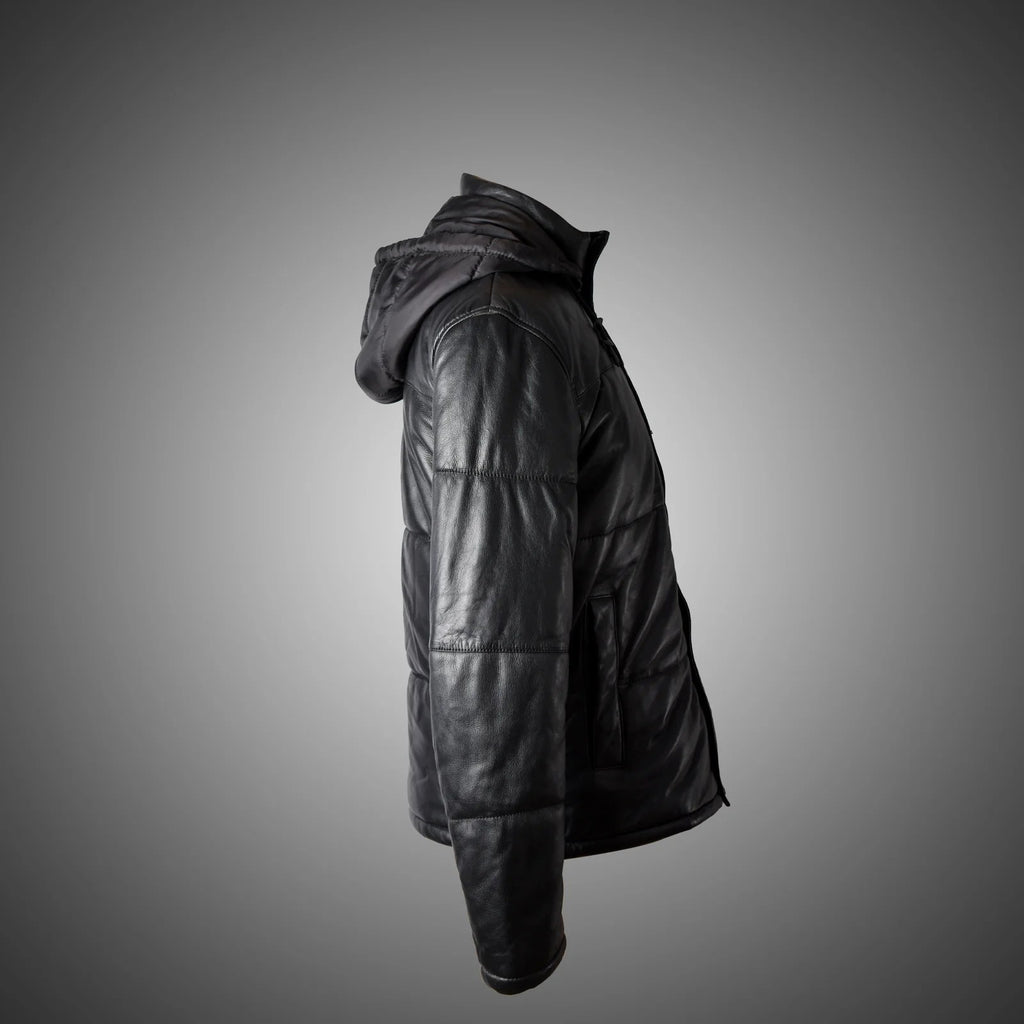 Black Hooded Men Puffer Jacket - M