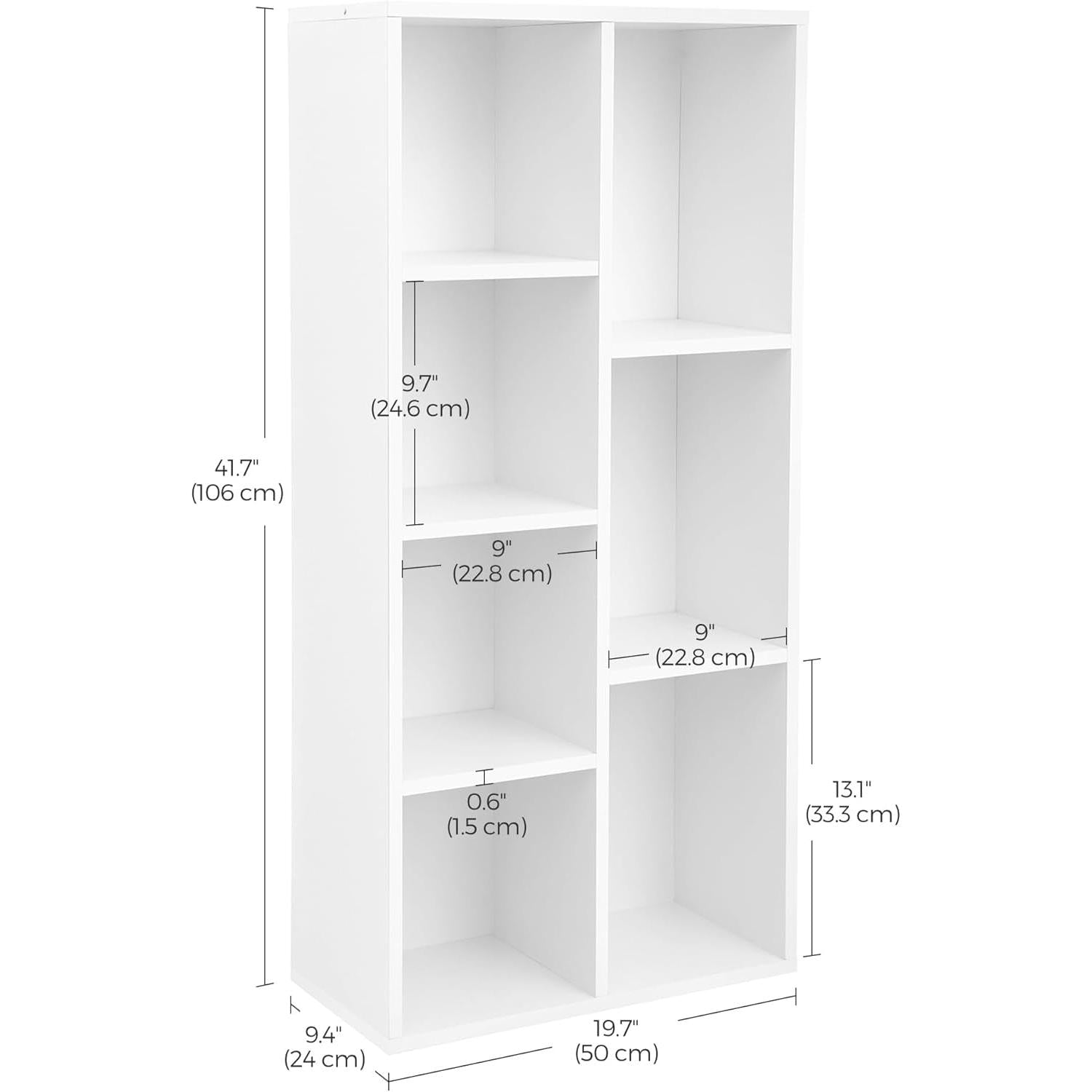 Librería blanca de 7 compartimentos para salón y oficina en casa.