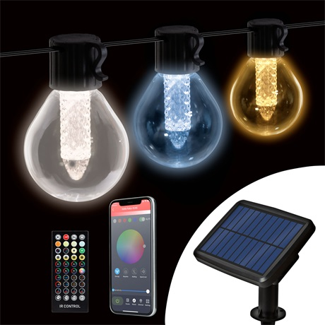 Smart Solar LED String Lights - Bluetooth Control | Vintage Bulb Design