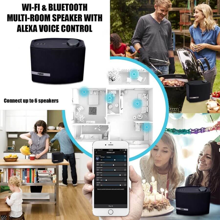 Naxa Wi-Fi & Bluetooth Multi-Room Speaker with Amazon Alexa Voice Control