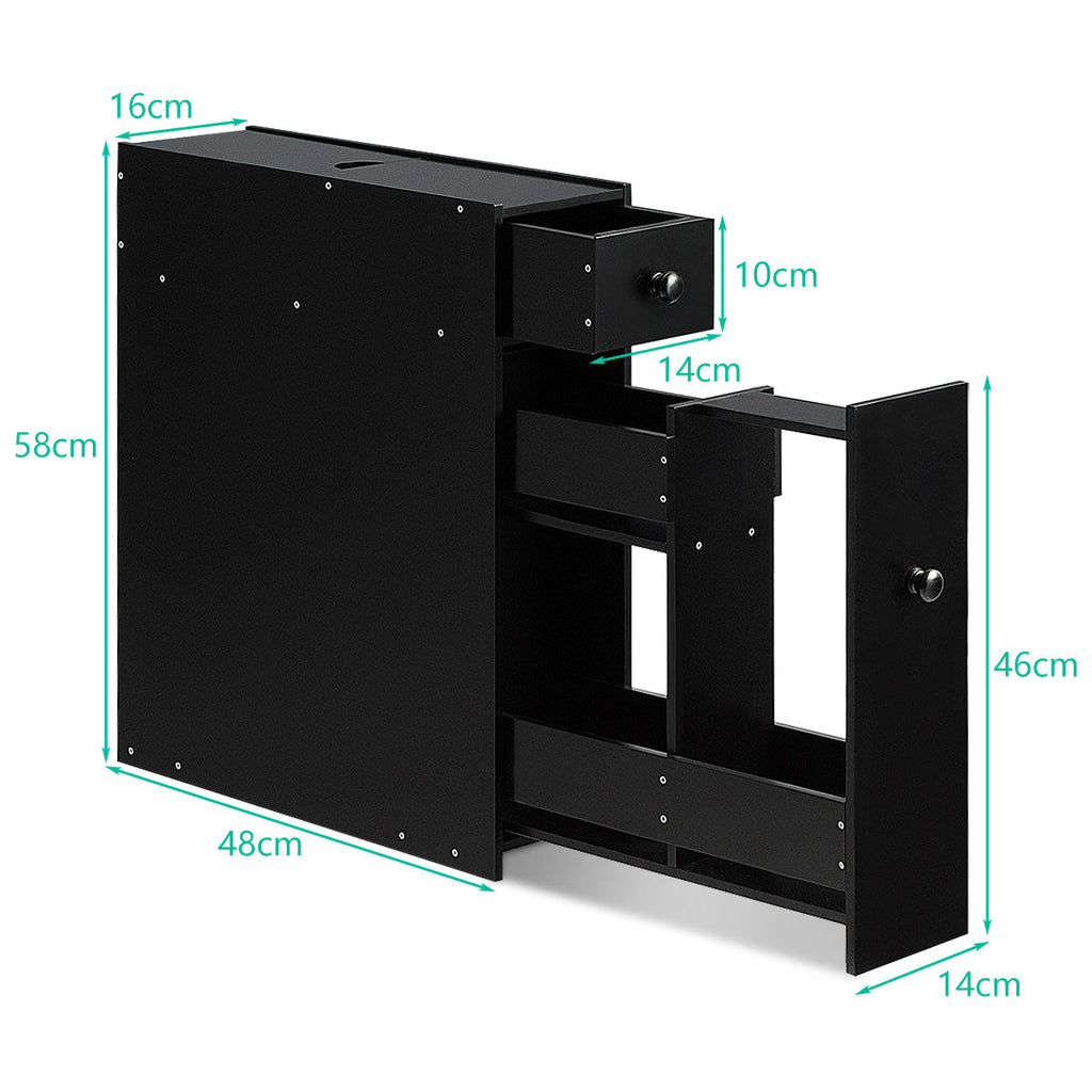 NNECW Freestanding  Slim Bathroom Storage Cabinet with Slide-out Drawers for Small/ Narrow Bathroom-Black