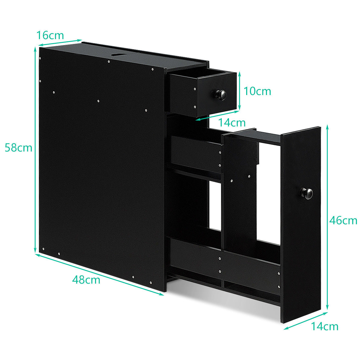 NNECW Freestanding  Slim Bathroom Storage Cabinet with Slide-out Drawers for Small/ Narrow Bathroom-Black