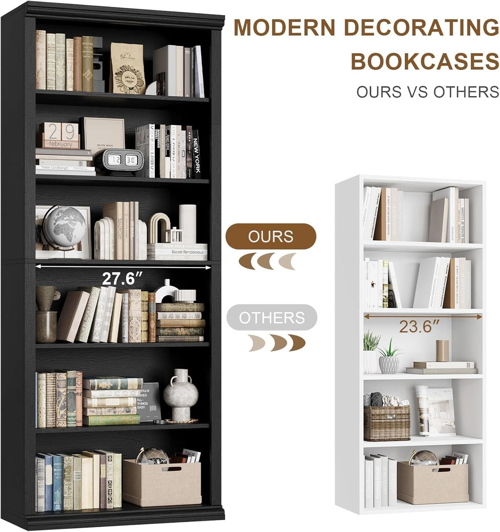 Librería alta de 28 pulgadas de ancho con seis niveles para el hogar, la oficina y la sala de estar.