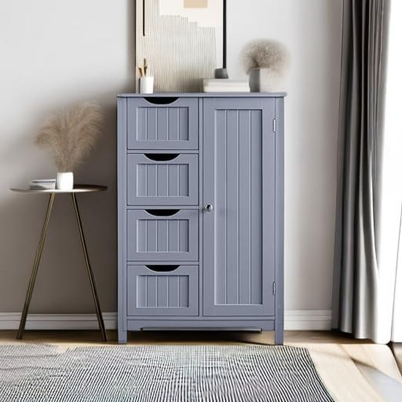 Gray Freestanding Bathroom Floor Cabinet With 4 Drawers