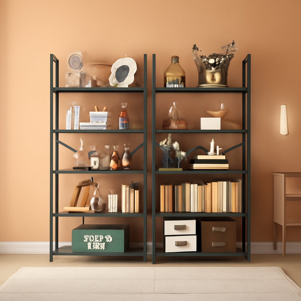 Estantería gris de cinco niveles para oficina en casa y sala de estar