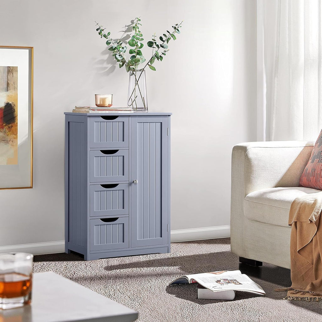 Gray Freestanding Bathroom Floor Cabinet With 4 Drawers