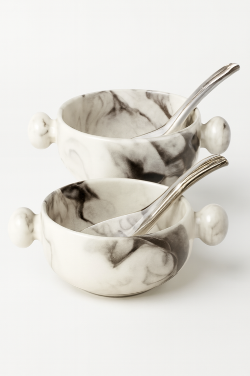 Marbled Ceramic Bowl with Dual Handles