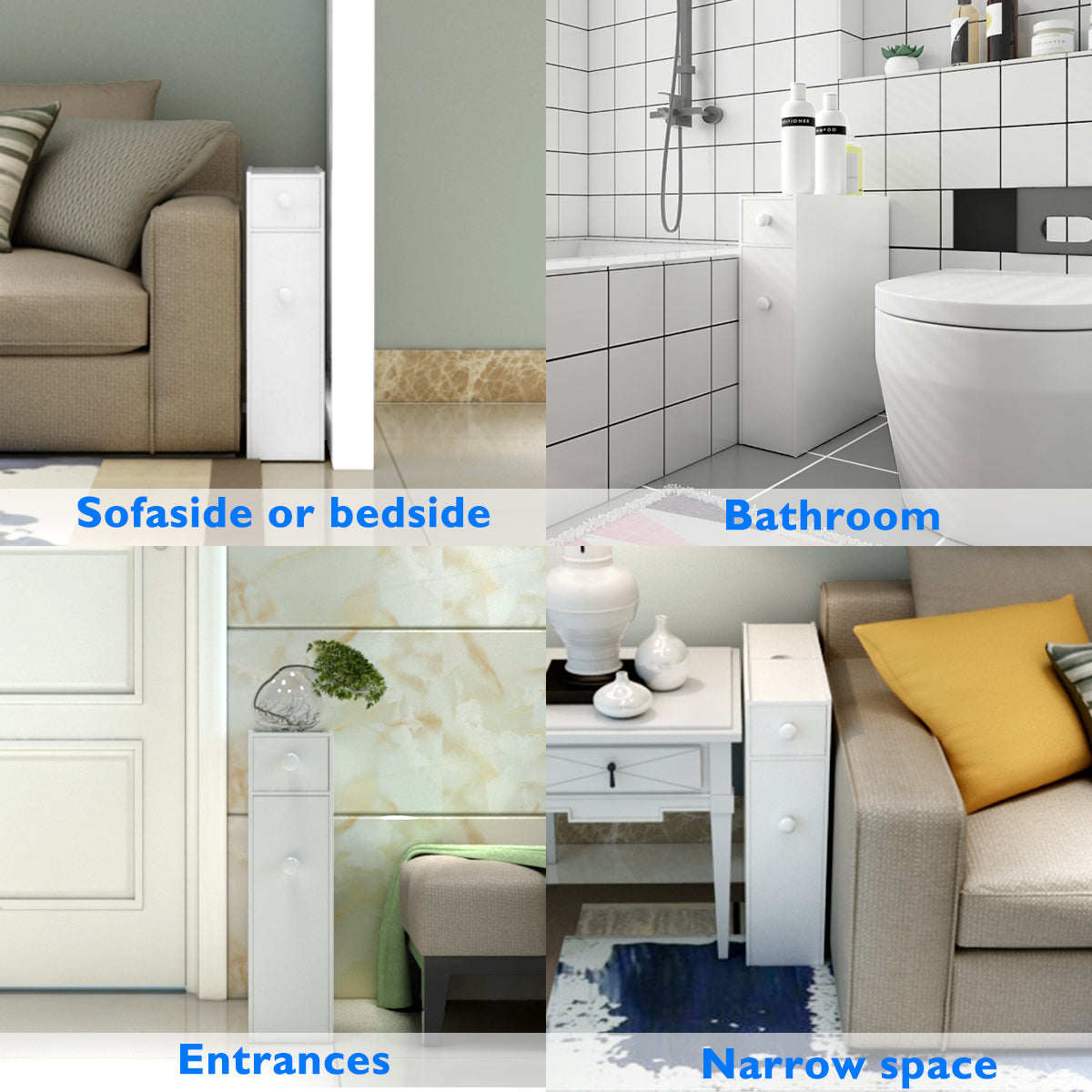 NNECW Freestanding  Slim Bathroom Storage Cabinet with Slide-out Drawers for Small/ Narrow Bathroom-White