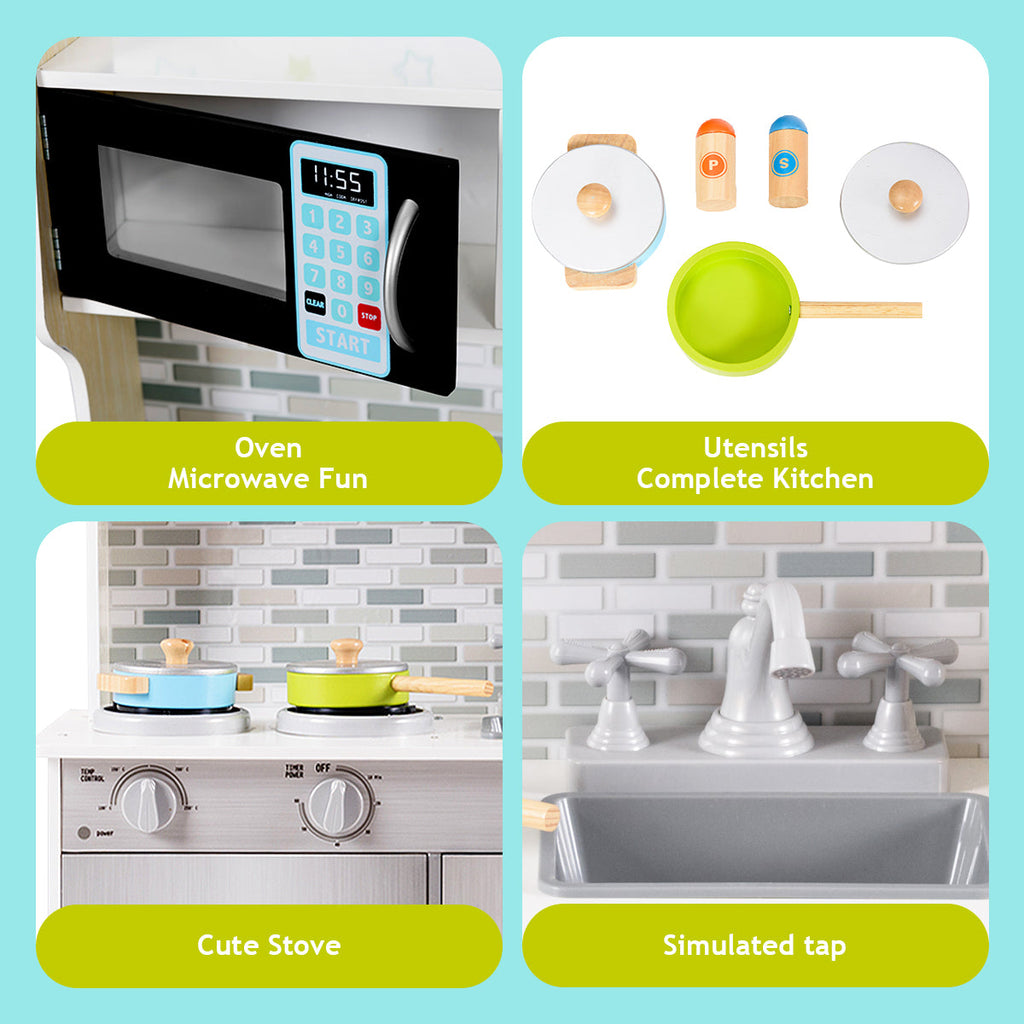 Juego de cocina de juguete de madera NNECW con microondas para niños de 3 años en adelante