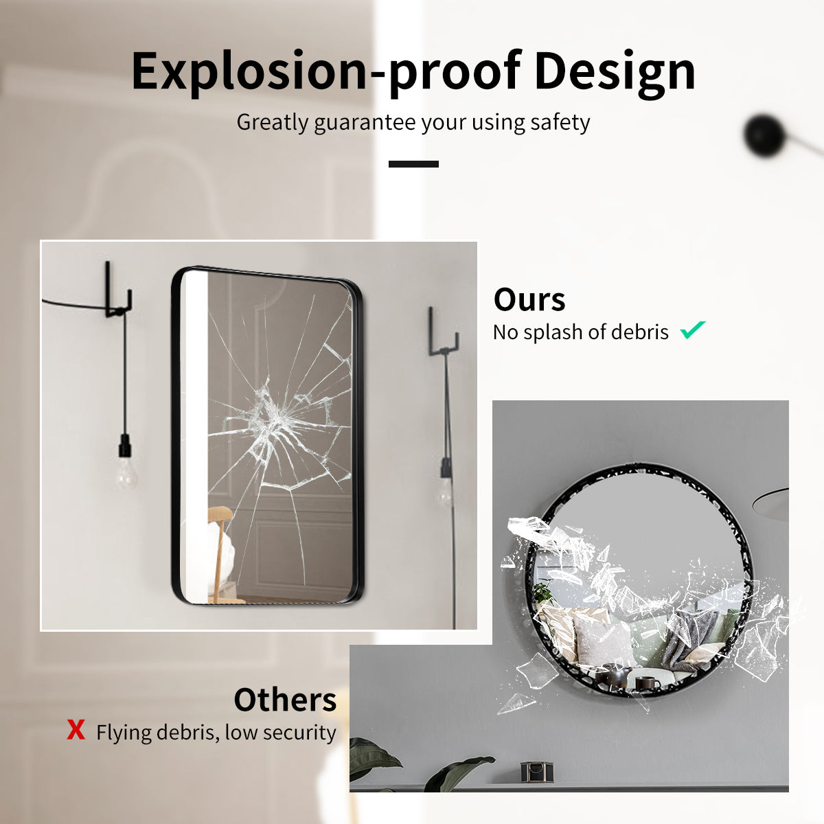 NNECW Bathroom Wall Mirror with Rounded Corner for Washroom-Black