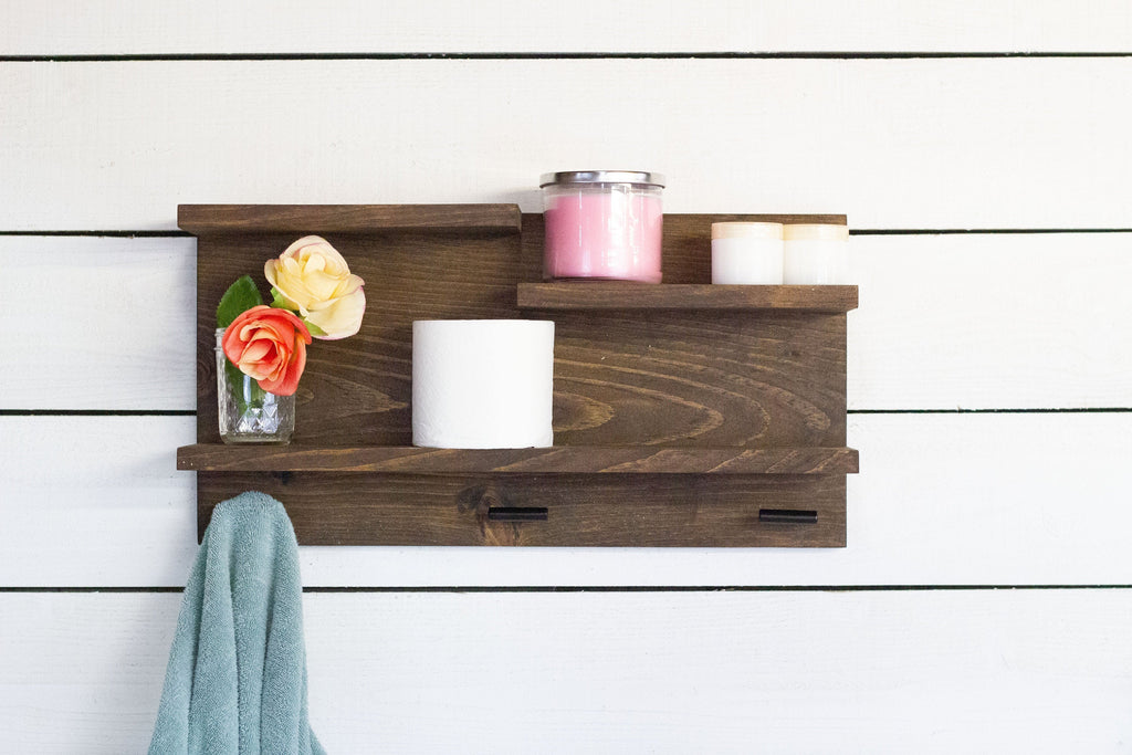Bathroom Wall Shelf with Towel Hooks