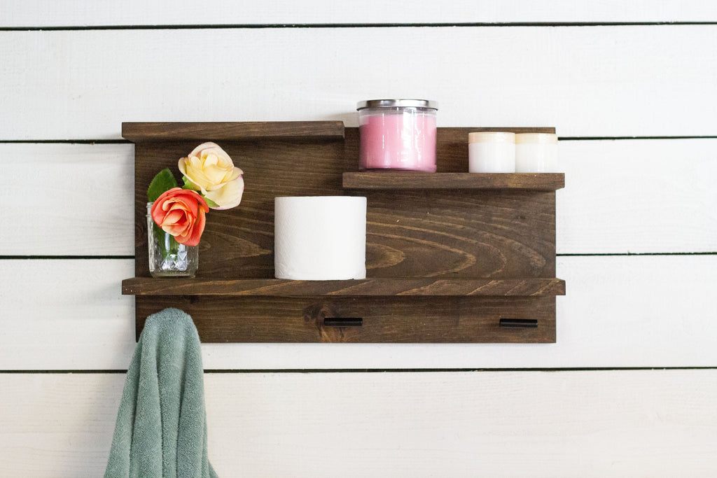 Bathroom Wall Shelf with Towel Hooks