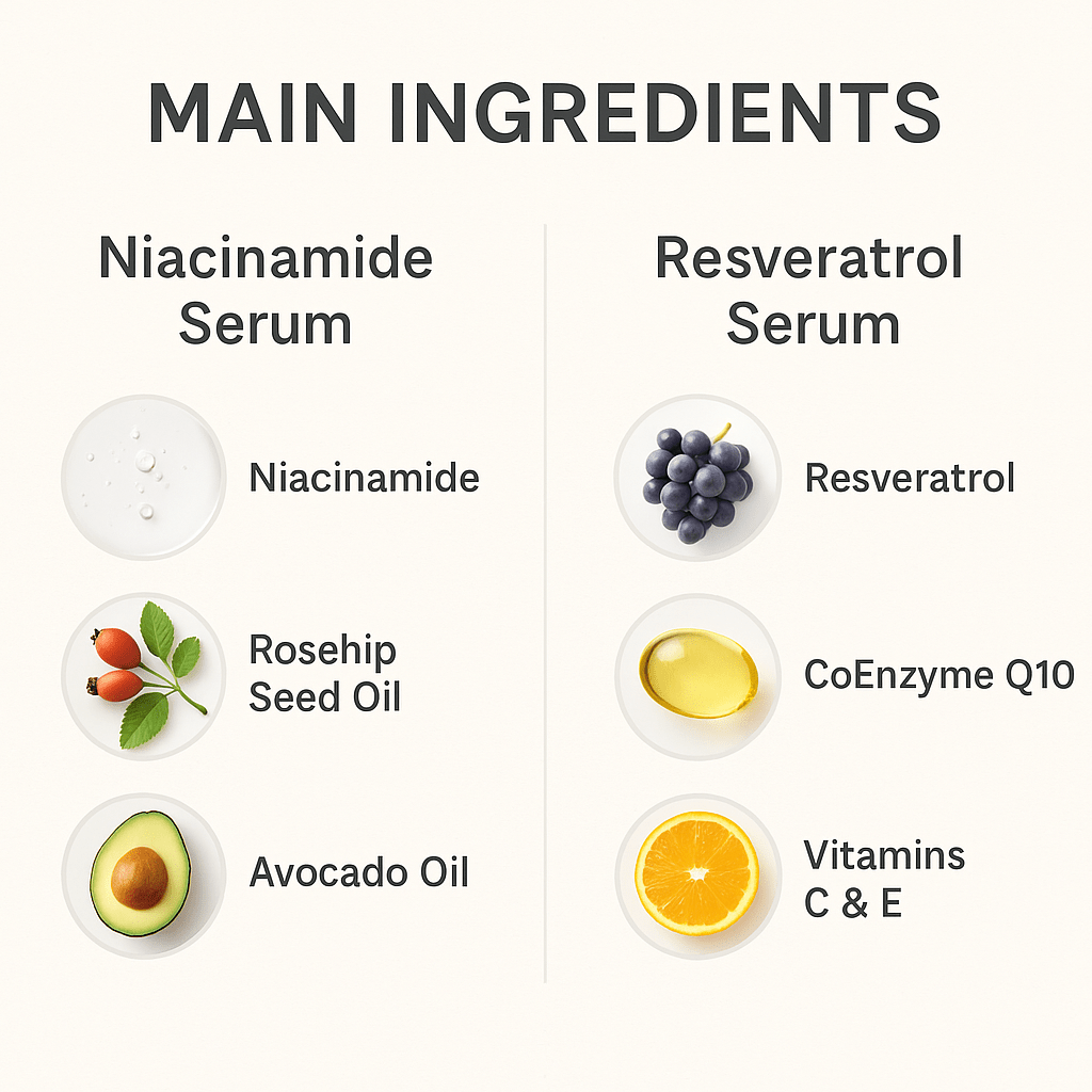 Dúo de sueros faciales con niacinamida y resveratrol: paquete de cuidado facial antiedad, reductor de poros e iluminador.