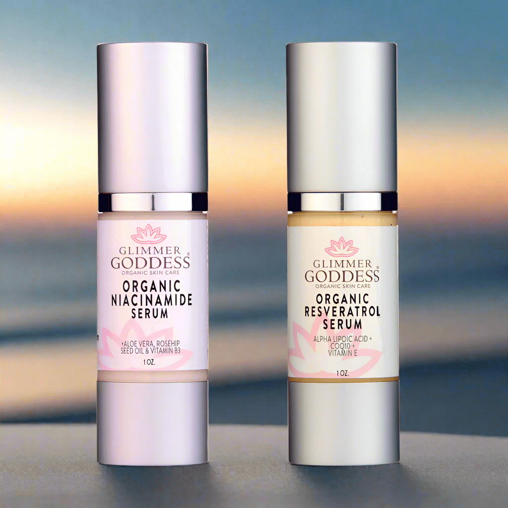 Dúo de sueros faciales con niacinamida y resveratrol: paquete de cuidado facial antiedad, reductor de poros e iluminador.