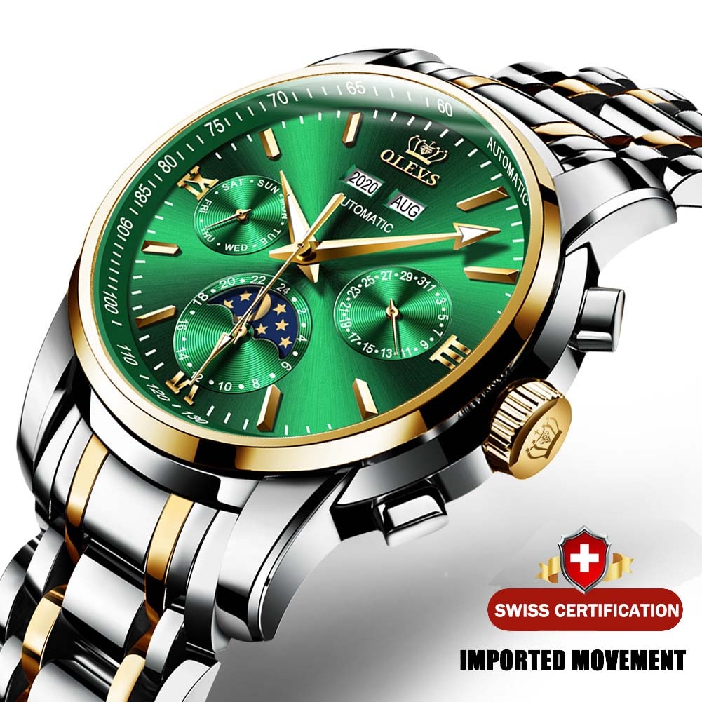 Luxury Men Watches Automatic Green Watch Men Stainless Steel Waterproof Business Sport Mechanical Wristwatch