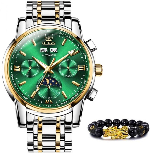 Luxury Men Watches Automatic Green Watch Men Stainless Steel Waterproof Business Sport Mechanical Wristwatch