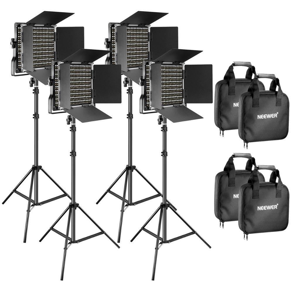 4 Pieces Bi-Color 660 LED Video Light and Stand Kit: Dimmable Light with U Bracket and Light Stand for Studio Photography
