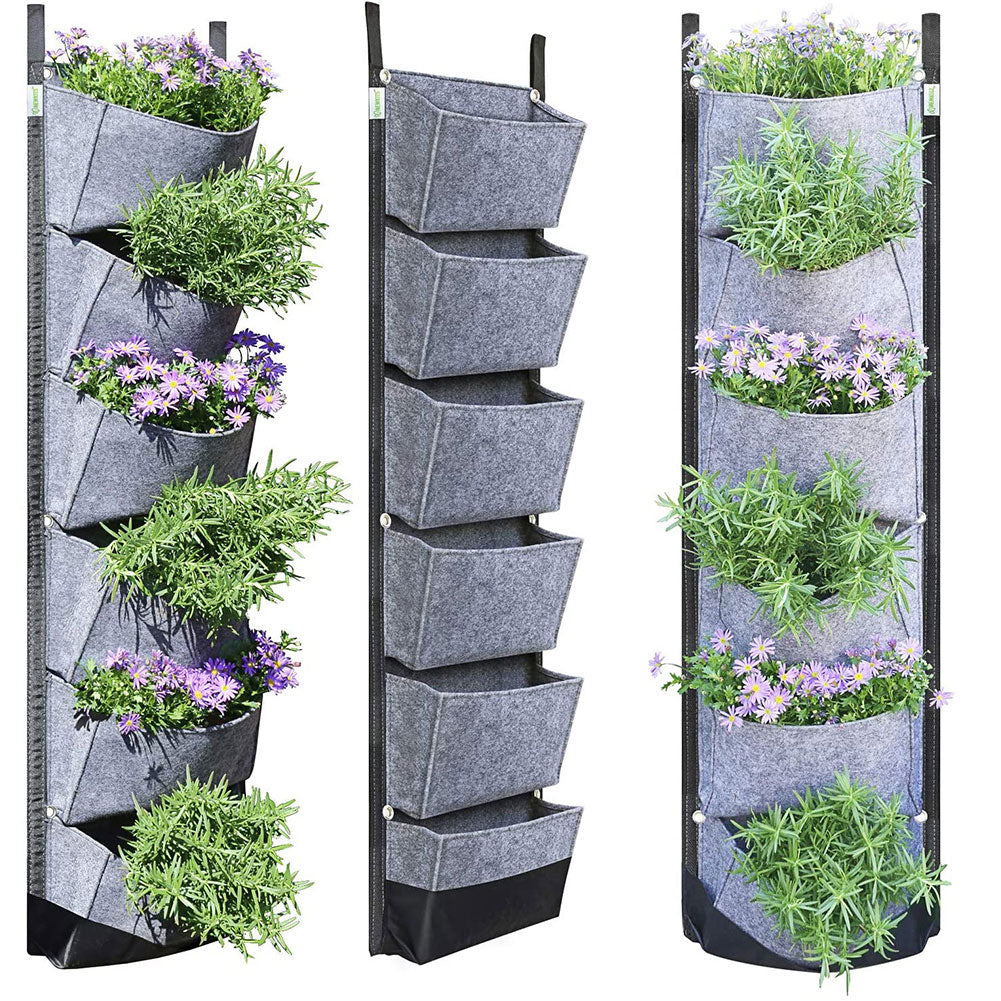 Maceta vertical verde de 107 x 30 cm con 6 bolsillos para jardín, para montar en la pared, para cultivo de flores, verduras y frutas, suministros para el hogar. 
