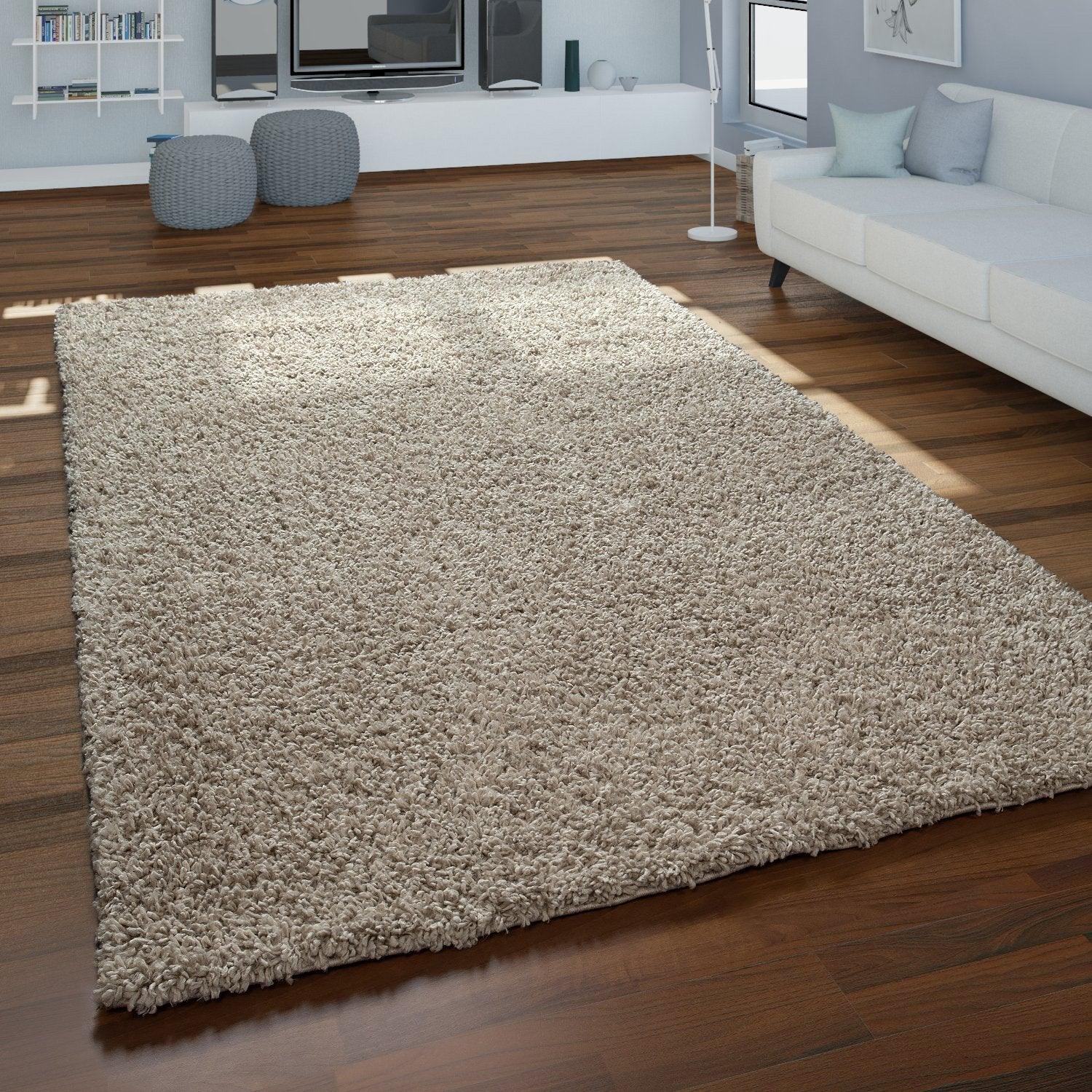 Alfombra sencilla de pelo alto beige marrón para sala de estar robusta